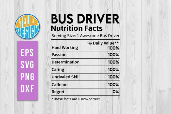 Bus Driver Nutrition Facts Svg Graphics for Crafts