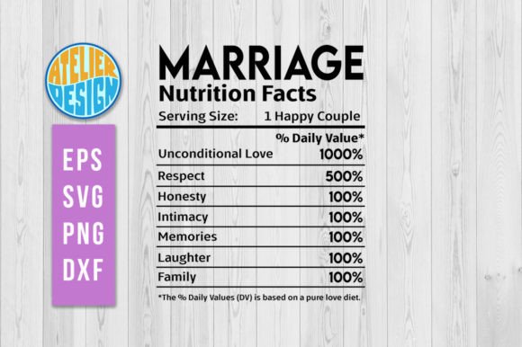 Marriage Nutrition Facts Svg Graphics for Crafts