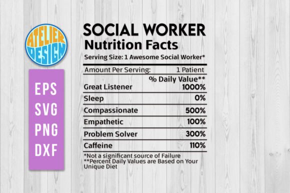 Social Worker Nutrition Facts Svg for Crafts and Graphics