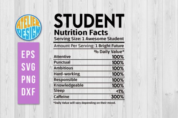 Student Nutrition Facts Svg Graphics for Crafts