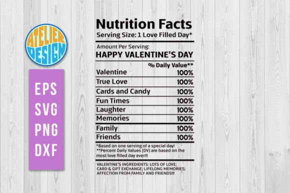 Valentines Day Nutrition Facts Svg Graphics for Crafts